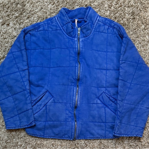 Free People Jackets & Blazers - Free People Quilted Blue Zip Jacket with Pockets Relaxed Fit Long Sleeve S/P